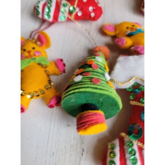 Vintage plush stocking Teddy Bear tree candy cane set ornament Xmas - Picture 6 of 8